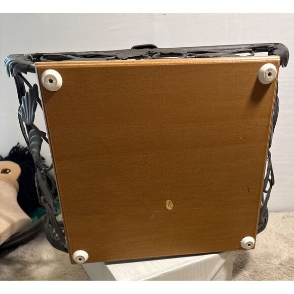 Wrought Iron Leaf Design Basket With Wooden Base 12 3/4 X 9" Heavy - Picture 8 of 13